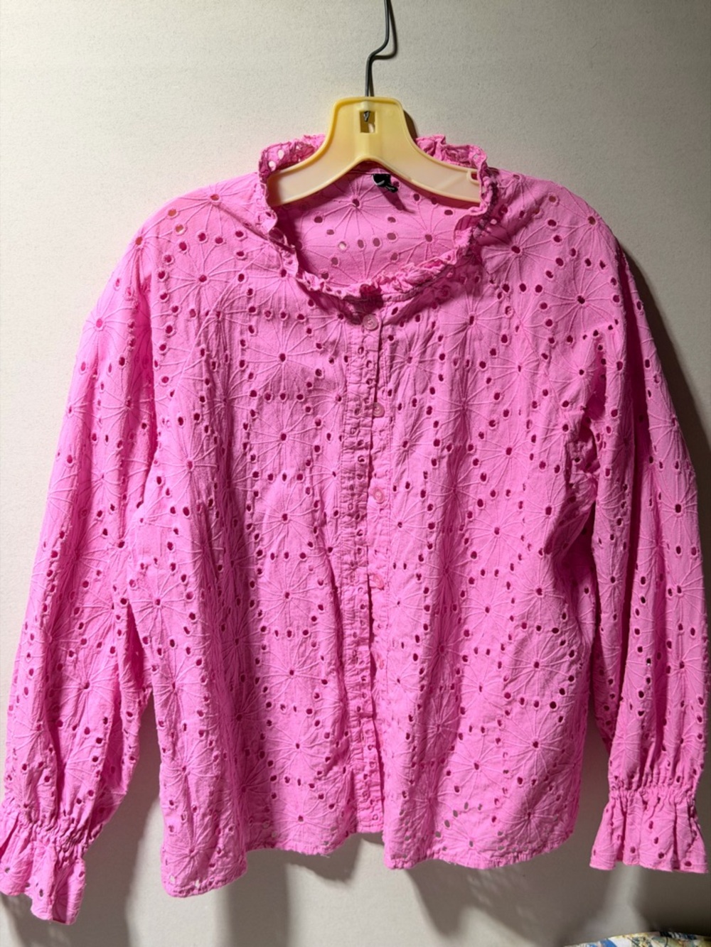 Pink Eyelet Ruffle-Collar Women's Blouse